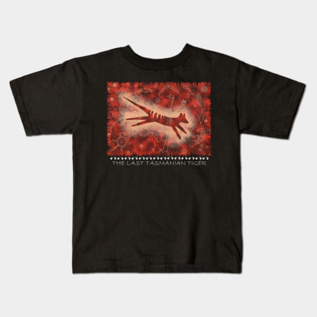 Tasmanian Tiger Cave Art Shirt Kids T-Shirt by PurpleMoose